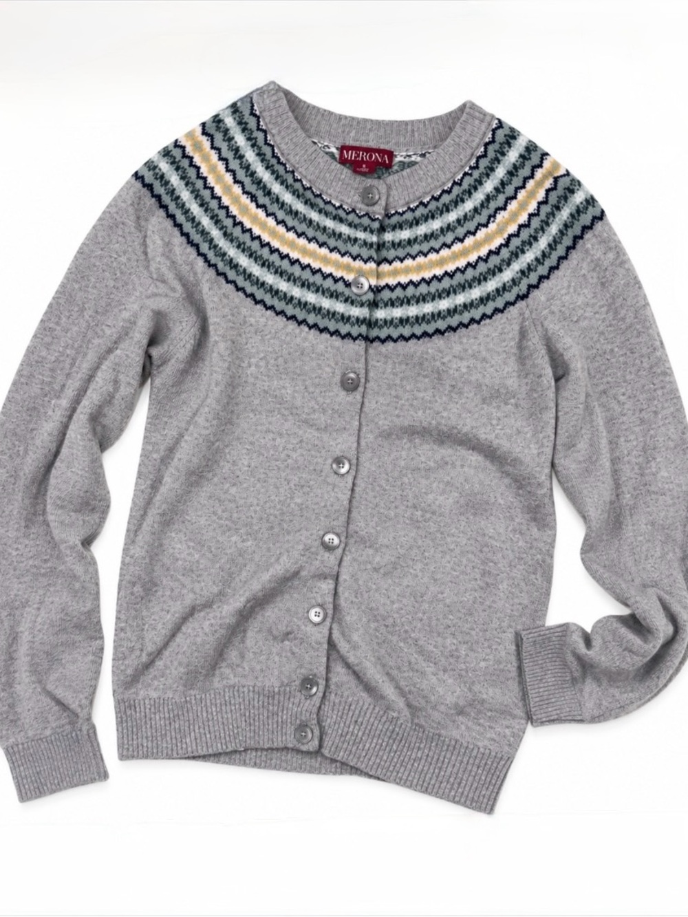 Merona Gray Fair Isle Yoke Button-Front Cardigan